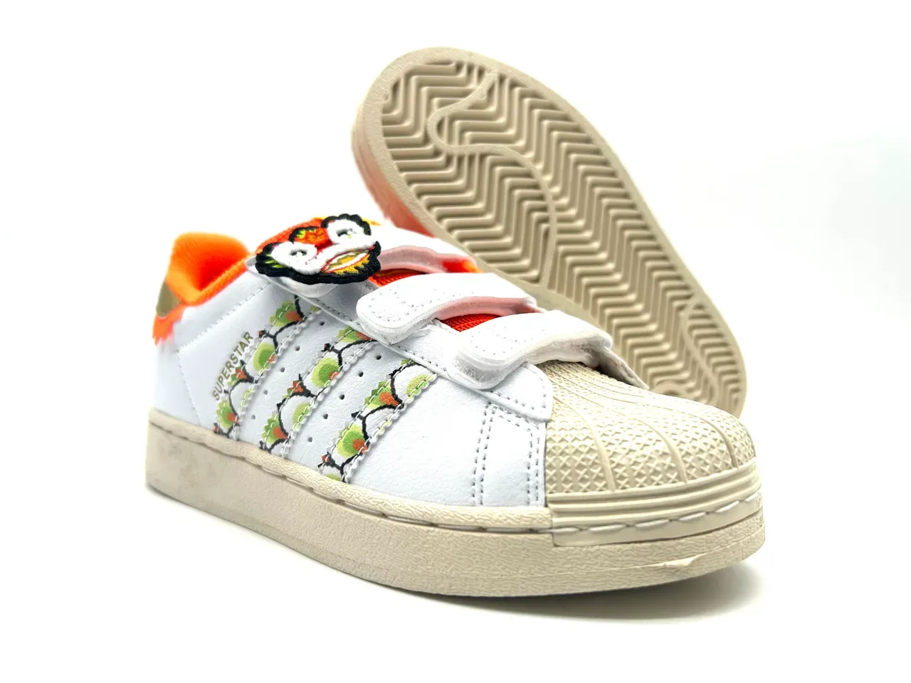 Adidas Superstar White Beige Orange Green Kids Lifestyle Sneakers 6