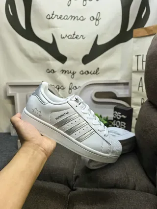 Adidas Superstar White Silver Shell-Toe Leather Upper Lifestyle Sneakers 5