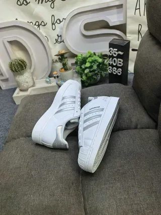 Adidas Superstar White Silver Shell-Toe Leather Upper Lifestyle Sneakers 6