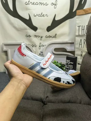 Adidas White Black Laceless Cow-Print Accent Mary Jane Shoes 5