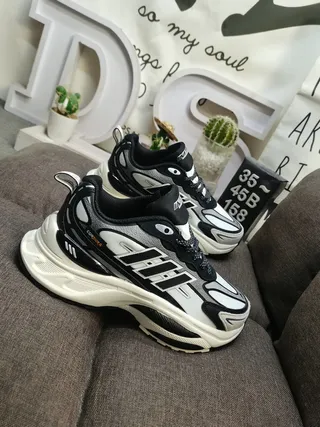 Adidas White Black Platform Sole Asymmetric Three-Stripe Overlay Chunky Sneakers 9