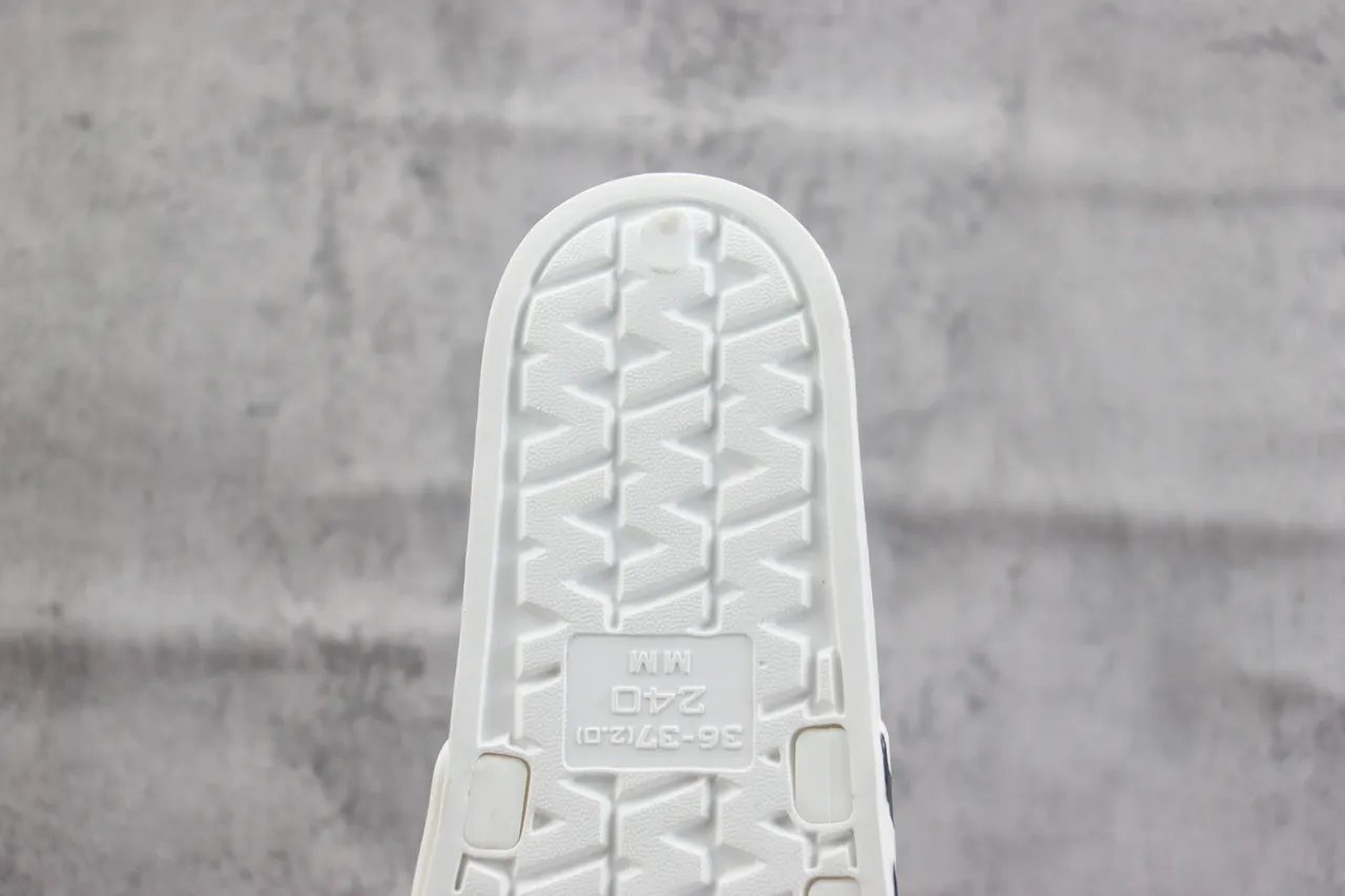 Adidas White Black Three-Stripe Strap Flat Molded Sole Slippers 3
