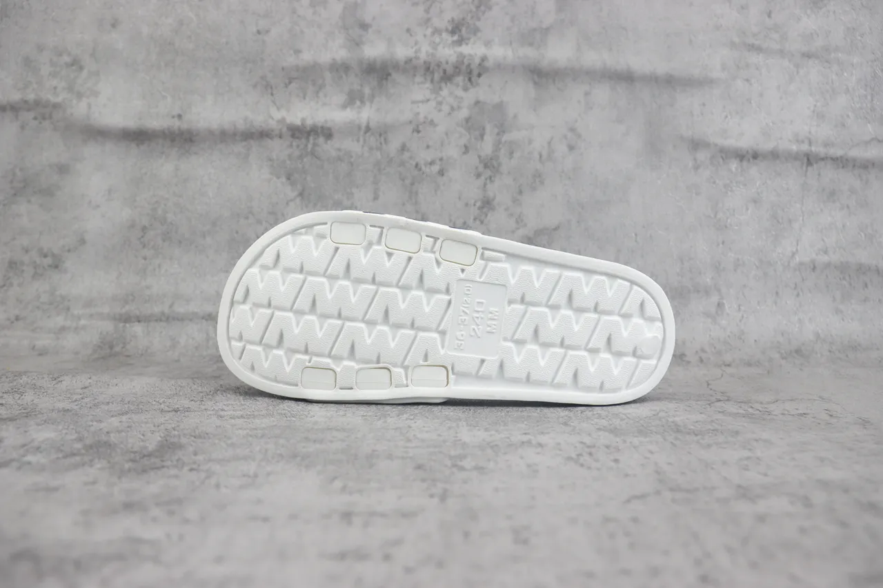 Adidas White Black Three-Stripe Strap Flat Molded Sole Slippers 6
