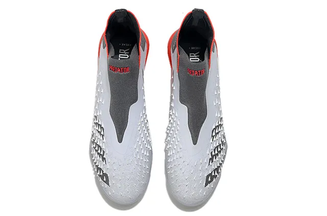 Adidas Branco Cinza Baixo Corte Colar Ajuste a Meia Tela Sintético Texturizado Superior Sapatos de Futebol para Grama 2