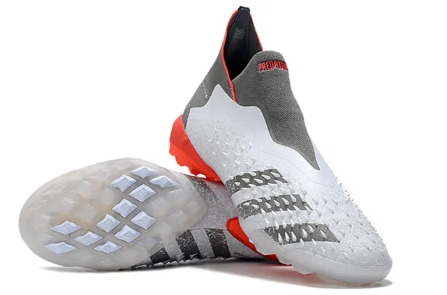 Adidas Branco Cinza Baixo Corte Colar Ajuste a Meia Tela Sintético Texturizado Superior Sapatos de Futebol para Grama 3