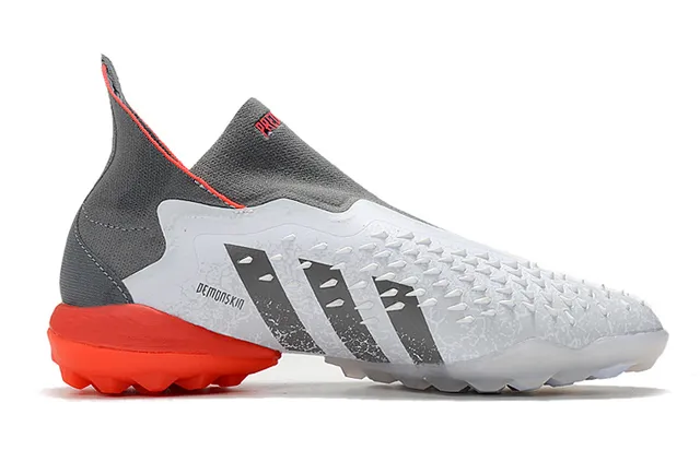 Adidas Branco Cinza Baixo Corte Colar Ajuste a Meia Tela Sintético Texturizado Superior Sapatos de Futebol para Grama 7