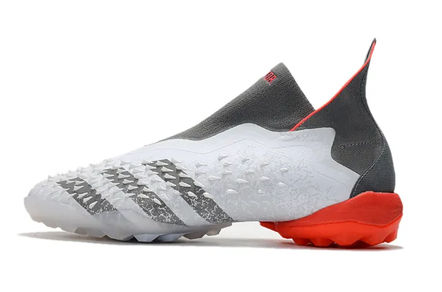 Adidas Branco Cinza Baixo Corte Colar Ajuste a Meia Tela Sintético Texturizado Superior Sapatos de Futebol para Grama 8