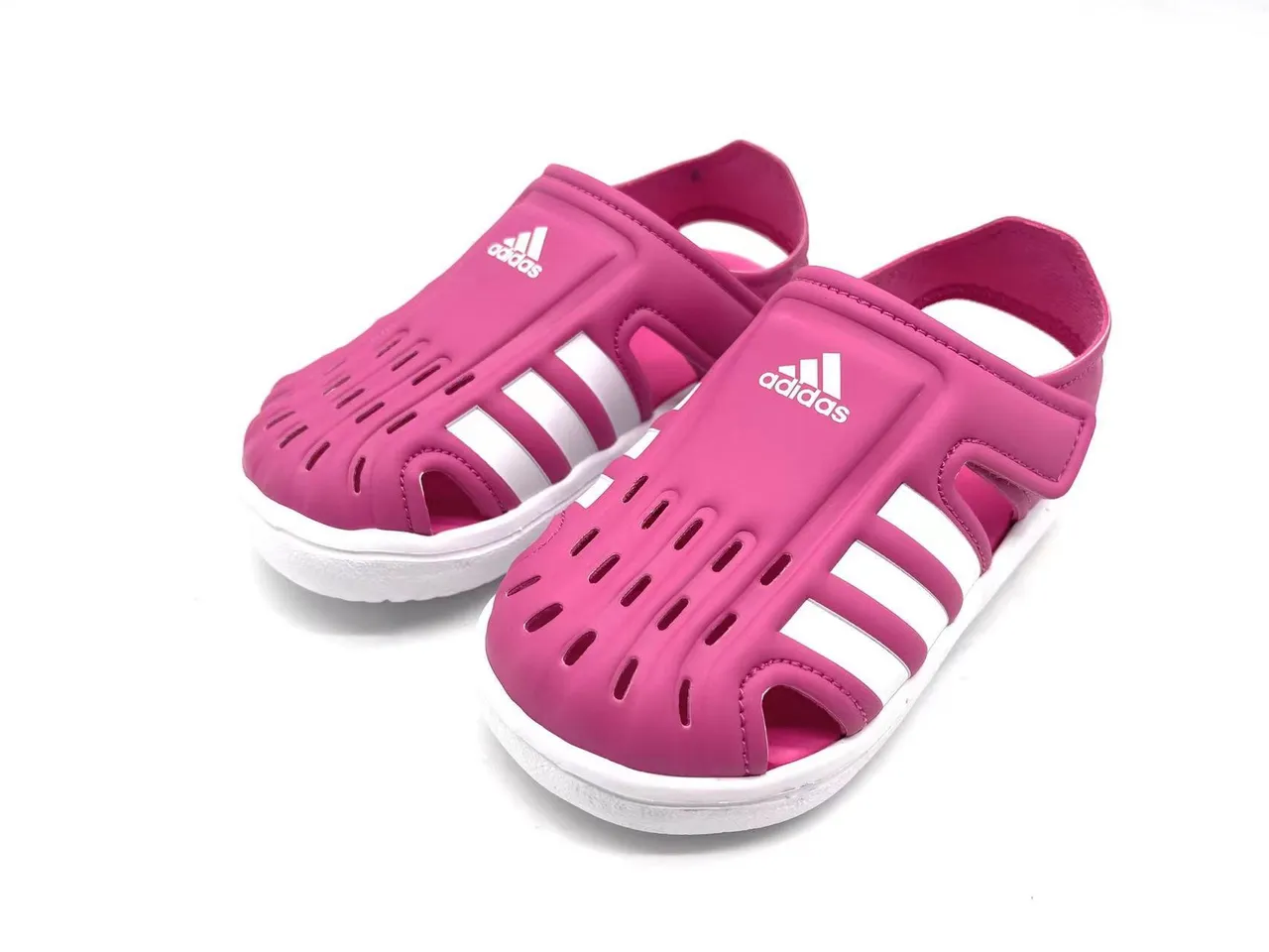 Adidas Blanc Rose Perforé Synthétique Supérieur Three-Stripe T-Strap Sandales Casual 4
