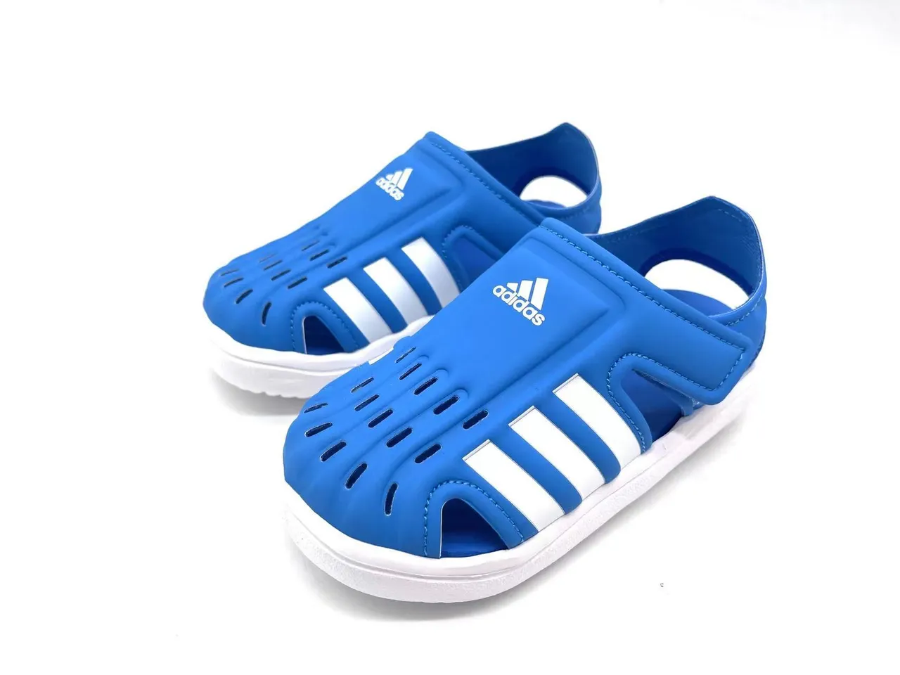 Adidas Blanc Rose Perforé Synthétique Supérieur Three-Stripe T-Strap Sandales Casual 5