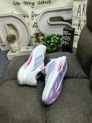 Adidas White Purple Engineered Mesh Upper Sculpted Foam Midsole Running Shoes 6