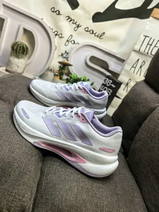 Adidas White Purple Engineered Mesh Upper Sculpted Foam Midsole Running Shoes 7
