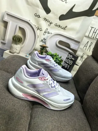 Adidas White Purple Engineered Mesh Upper Sculpted Foam Midsole Running Shoes 9