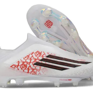 Adidas White Red Laceless Sock-Fit Upper Translucent Iridescent Soleplate Firm-Ground Soccer Shoes