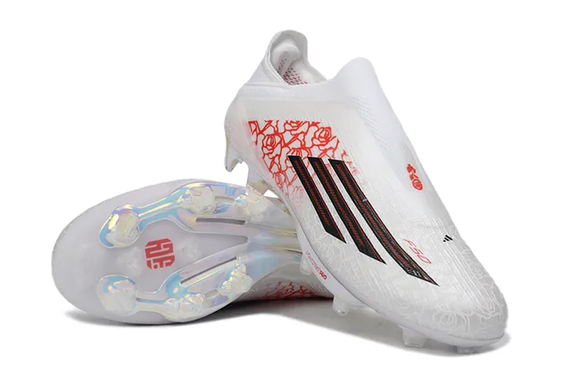 Adidas White Red Laceless Sock-Fit Upper Translucent Iridescent Soleplate Firm-Ground Soccer Shoes 3