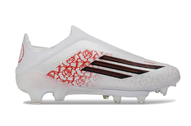 Adidas White Red Laceless Sock-Fit Upper Translucent Iridescent Soleplate Firm-Ground Soccer Shoes 7