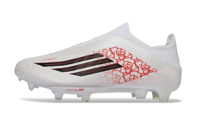 Adidas White Red Laceless Sock-Fit Upper Translucent Iridescent Soleplate Firm-Ground Soccer Shoes 8