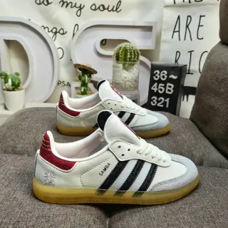 Adidas White Red Low-Top Leather Upper Lifestyle Sneakers