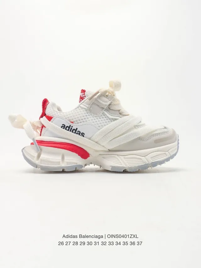 Adidas White Red Platform Sole Mesh And Synthetic Overlay Upper Chunky Sneakers 15