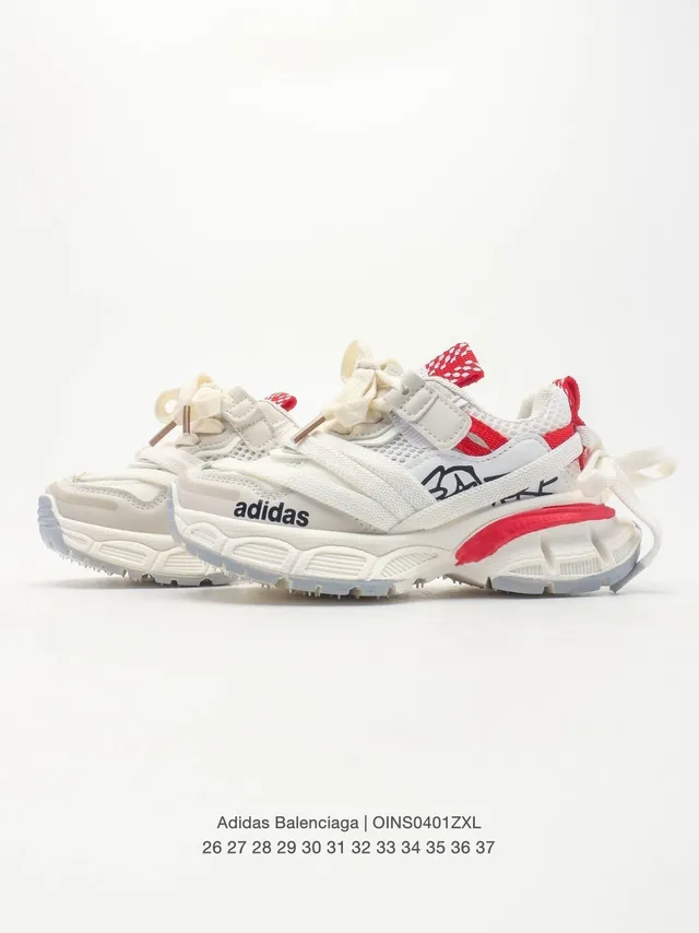 Adidas White Red Platform Sole Mesh And Synthetic Overlay Upper Chunky Sneakers 16