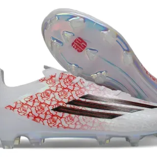 Adidas White Red Synthetic Upper Rose Line-Art Pattern Firm-Ground Soccer Shoes