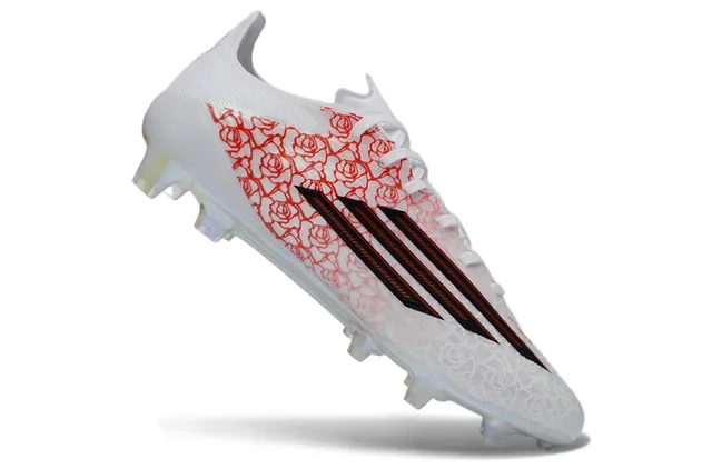 Adidas Chaussures de Football Blancs et Rouges Upper Synthétique Motif Line-Art Rose Firm-Ground 2
