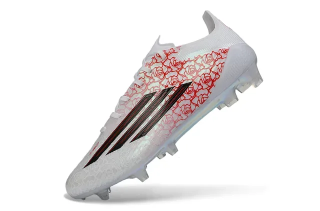 Adidas Chaussures de Football Blancs et Rouges Upper Synthétique Motif Line-Art Rose Firm-Ground 3