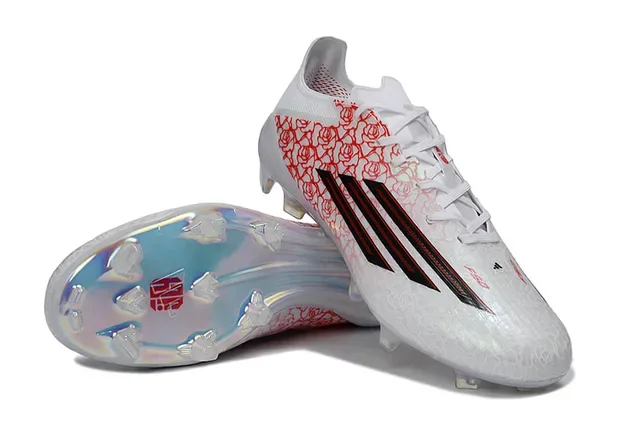 Adidas Chaussures de Football Blancs et Rouges Upper Synthétique Motif Line-Art Rose Firm-Ground 4