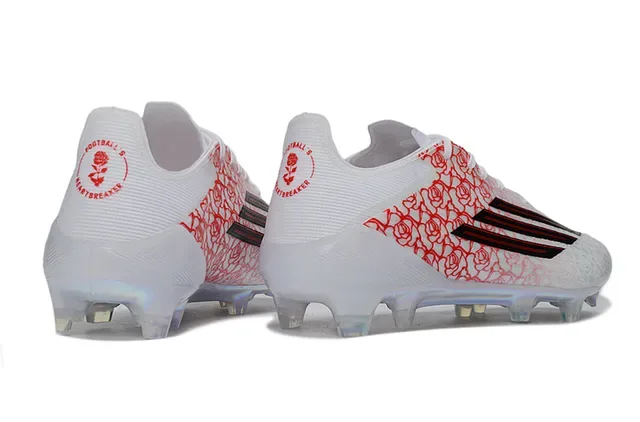 Adidas Chaussures de Football Blancs et Rouges Upper Synthétique Motif Line-Art Rose Firm-Ground 5
