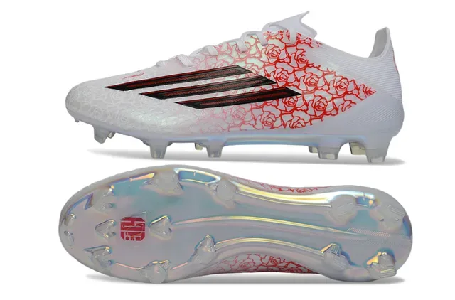 Adidas Chaussures de Football Blancs et Rouges Upper Synthétique Motif Line-Art Rose Firm-Ground 6