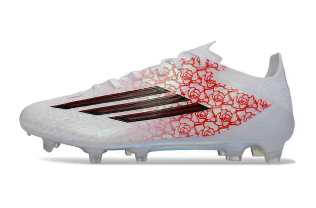 Adidas Chaussures de Football Blancs et Rouges Upper Synthétique Motif Line-Art Rose Firm-Ground 7