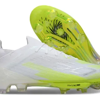Adidas White Yellow Low-Cut Sock-Fit Upper Firm-Ground Soccer Shoes