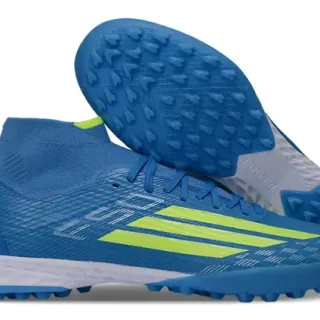 Adidas X Azul Amarillo Alto Corte Cuello Ajuste de Calcetín Sintético Texturizado Superior Zapatos de Fútbol para Césped