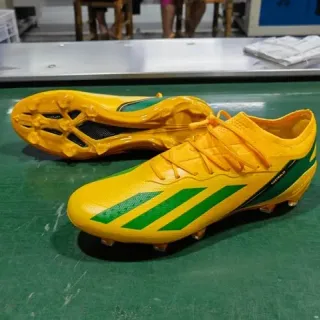 Adidas Yellow Green Low-Cut Sock-Fit Collar Asymmetric Lacing Firm-Ground Soccer Shoes