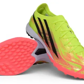 Adidas Yellow Pink Low-Cut Sock-Fit Collar Asymmetric Lace Cage Turf Soccer Shoes