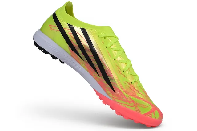 Adidas Sapatos de futebol amarelo rosa low-cut, gola de meias, cadarço assimétrico, jaula, para gramado 2