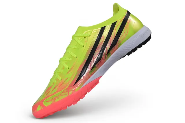 Adidas Sapatos de futebol amarelo rosa low-cut, gola de meias, cadarço assimétrico, jaula, para gramado 3