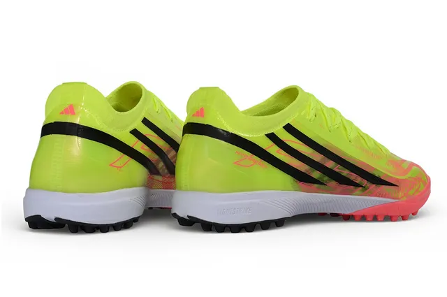 Adidas Sapatos de futebol amarelo rosa low-cut, gola de meias, cadarço assimétrico, jaula, para gramado 4