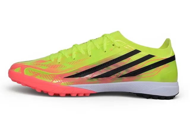Adidas Sapatos de futebol amarelo rosa low-cut, gola de meias, cadarço assimétrico, jaula, para gramado 6