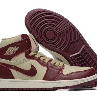 Air Jordan 1 Burgundy and Cream Leather Basketball Shoes