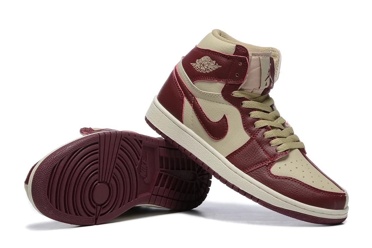 Tênis de basquete em couro Air Jordan 1 bordô e creme 2