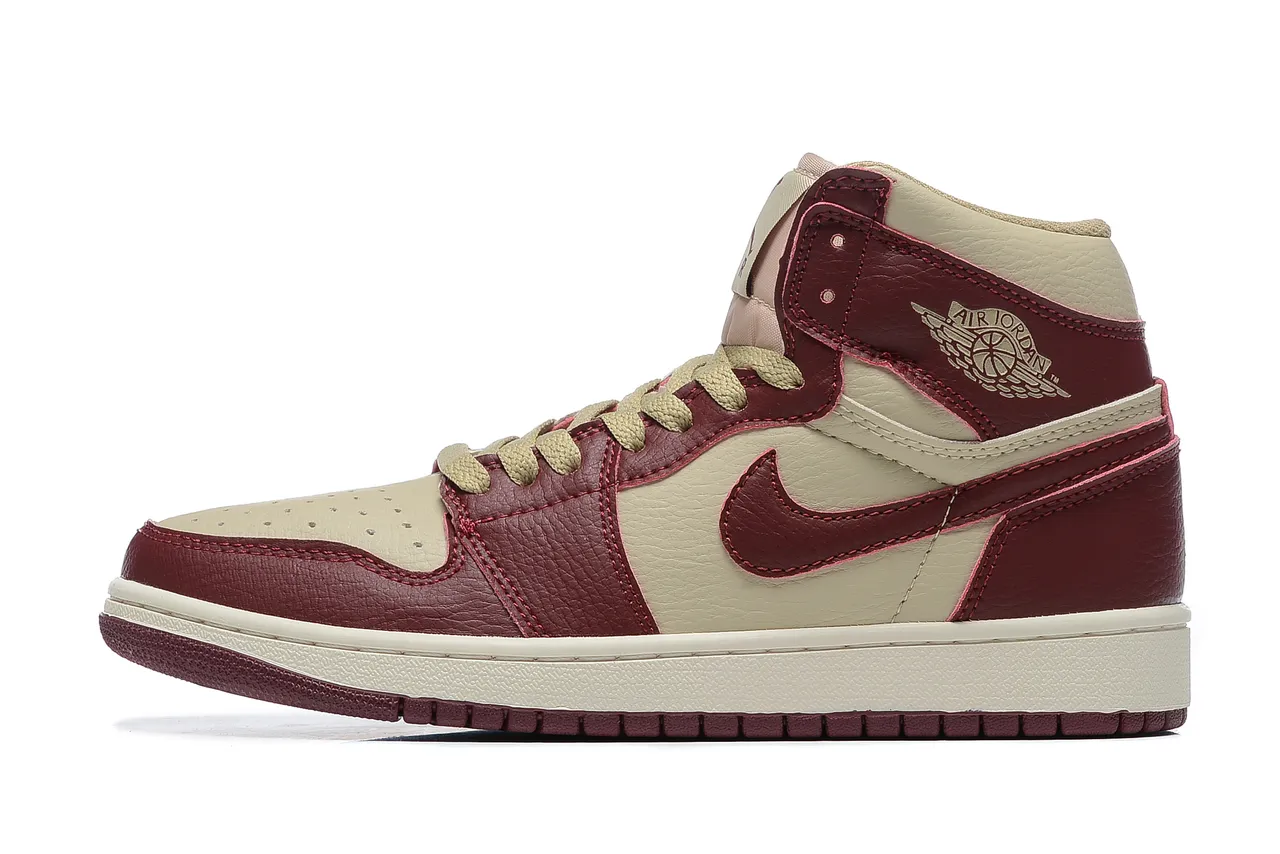 Tênis de basquete em couro Air Jordan 1 bordô e creme 5
