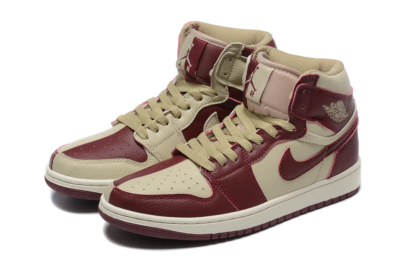 Tênis de basquete em couro Air Jordan 1 bordô e creme 6