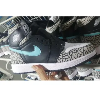 Air Jordan 1 Elephant Print Black White Aqua Basketball Shoes