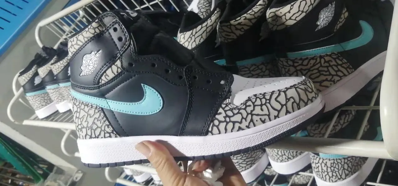 Air Jordan 1 Elephant Print Black White Aqua Basketball Shoes 2