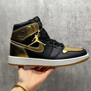 Air Jordan 1 High Negro Metálico Dorado Zapatos de Baloncesto
