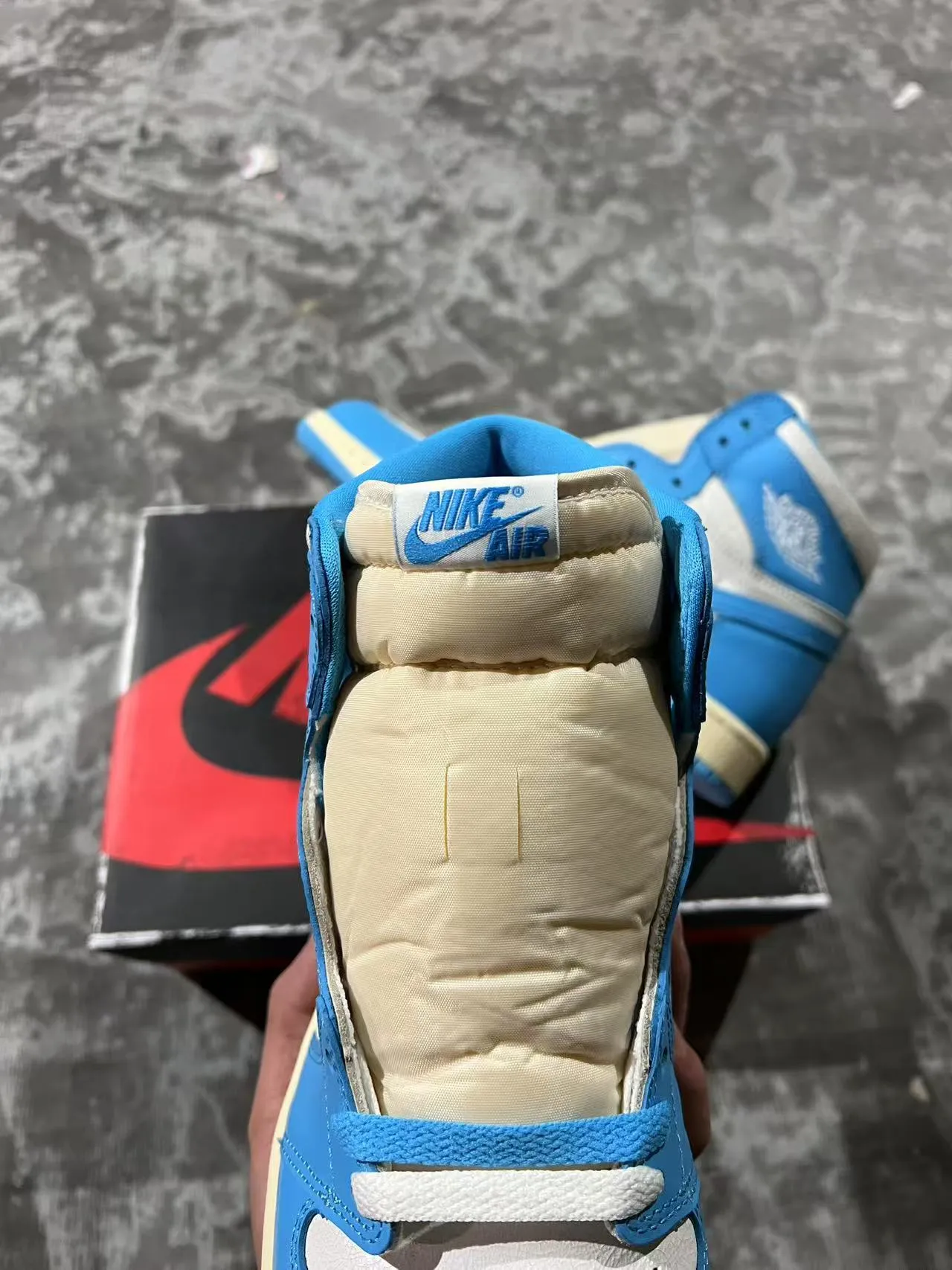 Air Jordan 1 High Blue and Cream Leather Basketball Shoes 4