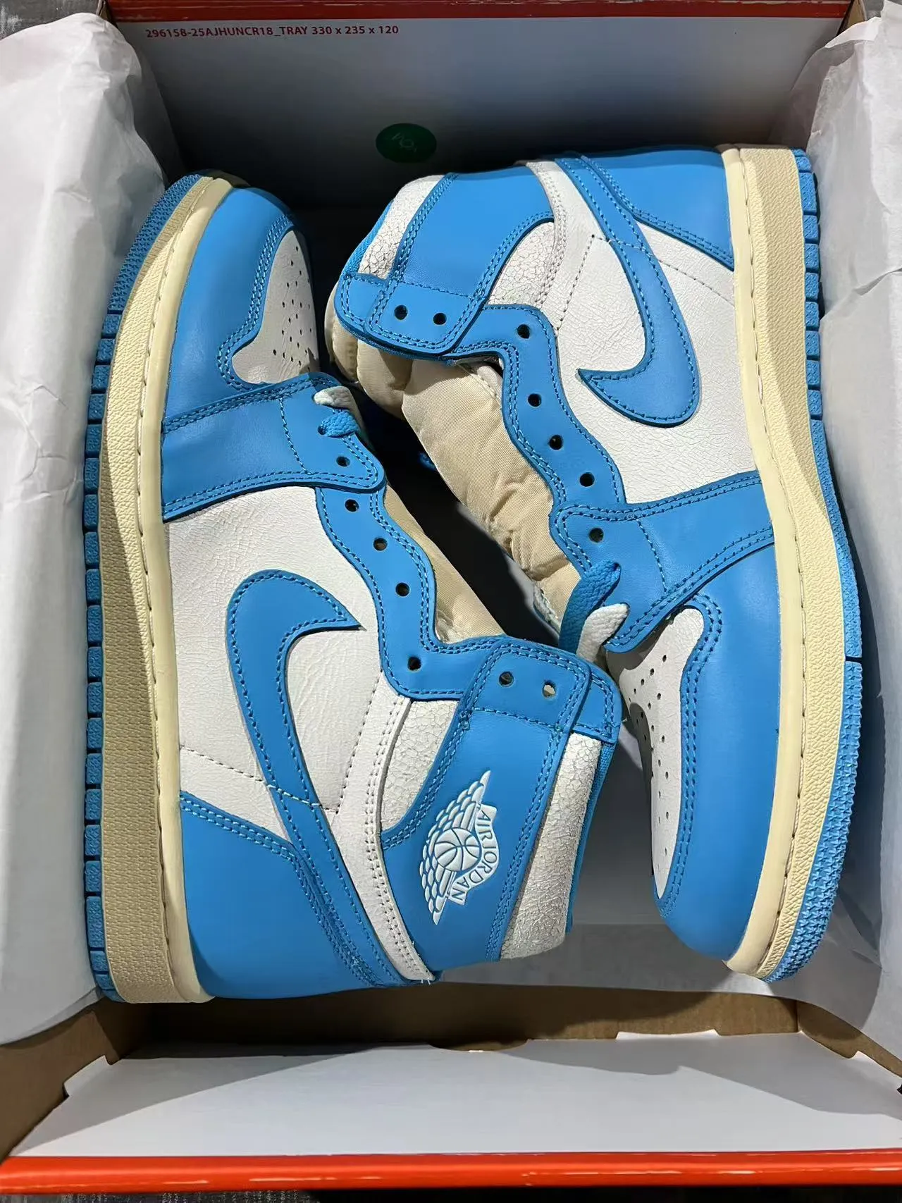 Air Jordan 1 High Blue and Cream Leather Basketball Shoes 9