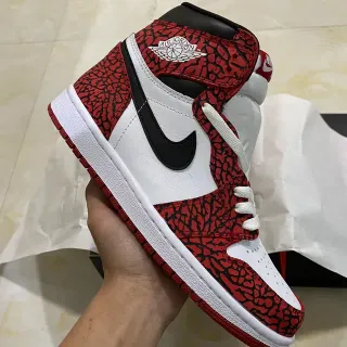 Air Jordan 1 High Elephant Print Red White Black Basketball Shoes