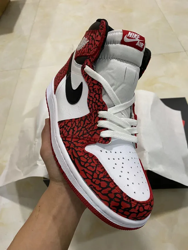 Air Jordan 1 High Elephant Print Red White Black Basketball Shoes 2