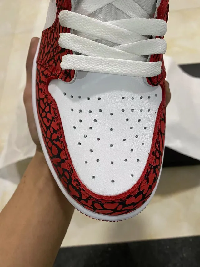 Air Jordan 1 High Elephant Print Red White Black Basketball Shoes 3